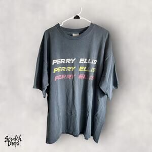 Rare Vintage Perry Ellis America 90s T Shirt USA Made 2XL Cotton Retro V04